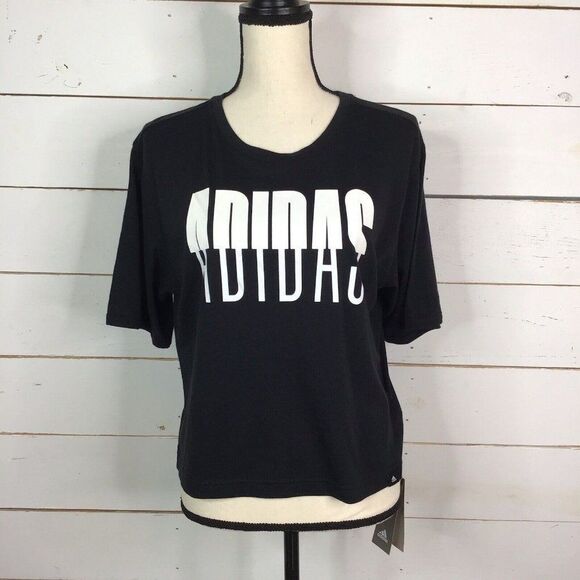New Adidas Activewear Logo TShirt MultiSport Black Women's XS - Picture 1 of 7